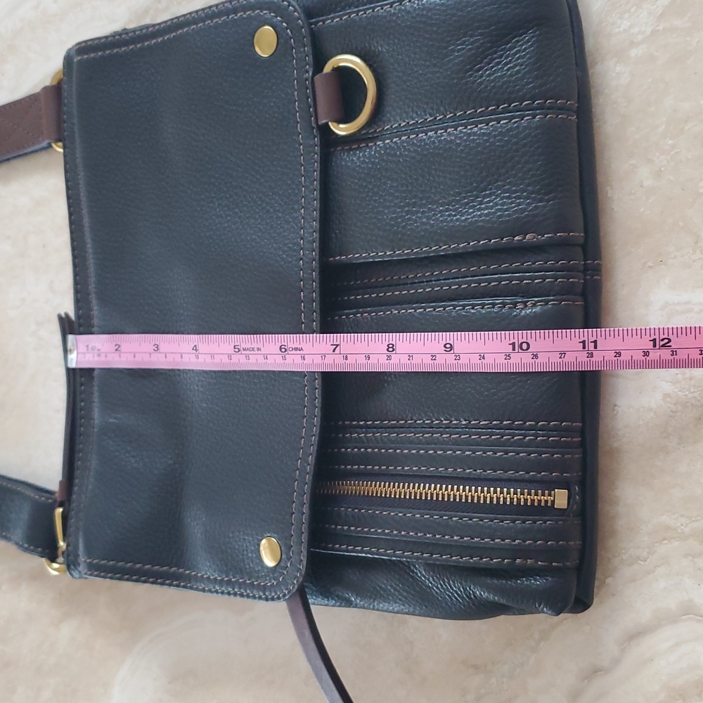 NEW FOSSIL CROSSBODY MESSENGER BAG BLACK W/ BROWN ACCENTS - Picture 8 of 11